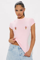 You Can Buy Me Ice Cream Baby Tee - Light Pink