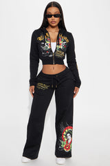 Ed Hardy Lady Flower Wide Leg Pant - Black