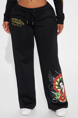 Ed Hardy Lady Flower Wide Leg Pant - Black