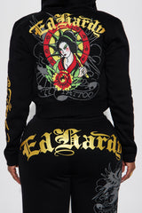 Ed Hardy Lady Flower Wide Leg Pant - Black