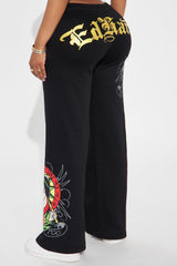 Ed Hardy Lady Flower Wide Leg Pant - Black