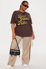 Good Vibes Tribe Rhinestone Tshirt  - Brown