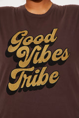 Good Vibes Tribe Rhinestone Tshirt  - Brown