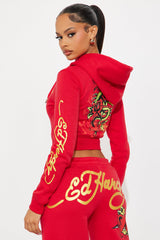 Ed Hardy Dragon Heart Front Zip Hoodie - Red