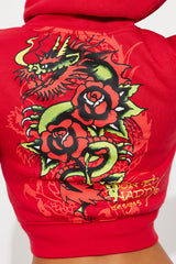 Ed Hardy Dragon Heart Front Zip Hoodie - Red