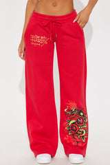 Ed Hardy Dragon Heart Wide Leg Pant - Red