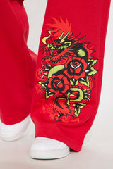 Ed Hardy Dragon Heart Wide Leg Pant - Red