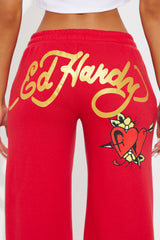 Ed Hardy Dragon Heart Wide Leg Pant - Red