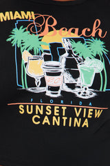 Miami Sunset Cantina Baby Tee - Black