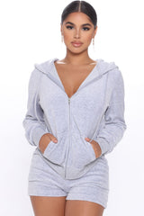 The OG Trendsetter Velour Short Set - Heather Grey