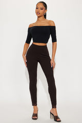 Trina Lace Trim Legging - Chocolate