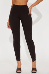 Trina Lace Trim Legging - Chocolate