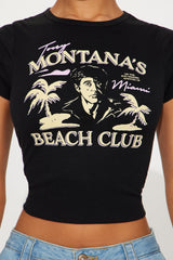 Tony Montana's Beach Club Ribbed Baby Tee - Black