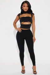 Trina Lace Trim Legging - Black