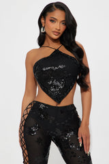 Star Of The Night Sequin Pant Set - Black
