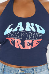 Land Of The Free Halter Top - Navy