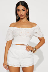 Very Cutesy Eyelet Short Set - White