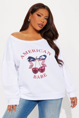 American Babe Cherry Crew Neck Sweatshirt - White