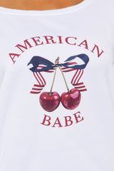 American Babe Cherry Crew Neck Sweatshirt - White