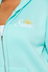 Summer Sunsets Zip Up Hoodie - Turquoise