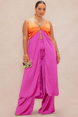 Gigi Flyaway Satin Pant Set - Pink/combo