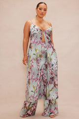 Guiselle Flyaway Satin Pant Set - Sage/combo