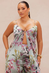 Guiselle Flyaway Satin Pant Set - Sage/combo