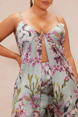 Guiselle Flyaway Satin Pant Set - Sage/combo