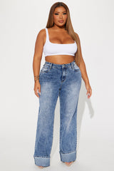 On My Radar Cuffed Wide Leg Jeans - Medium Wash