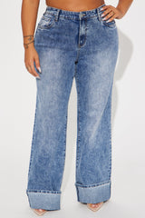 On My Radar Cuffed Wide Leg Jeans - Medium Wash
