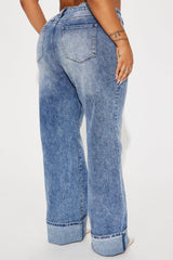On My Radar Cuffed Wide Leg Jeans - Medium Wash