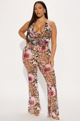 Fierce Leopard Halter Top And Pant Set - Mauve/combo