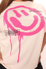 Be Nice Smiley Face Tee - Nude