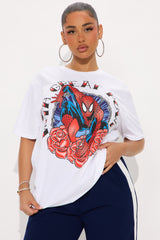 Spiderman Great Power Roses Oversized Tee - White