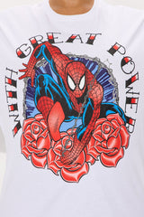 Spiderman Great Power Roses Oversized Tee - White