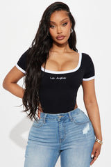LA Girl Seamless Ribbed Bodysuit - Black/White