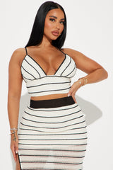 Busy At The Beach Striped Crochet Skirt Set - White/Black