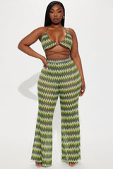 Vacation Addict Crochet Pant Set - Green/combo