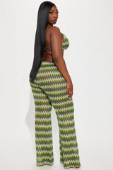 Vacation Addict Crochet Pant Set - Green/combo