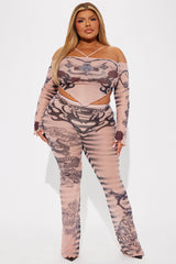 Locked In Place Mesh Pant Set - Taupe/combo