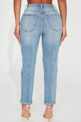 Need A New High Rise Mom Jeans - Medium Blue Wash