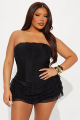 Bella Corset And Ruffle Short Set - Black