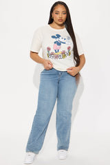 Mickey Mouse Embroidery Crew Neck Tee - Cream