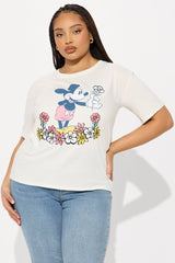 Mickey Mouse Embroidery Crew Neck Tee - Cream