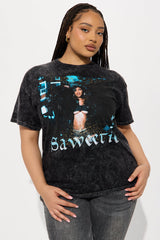 Saweetie Is It The Way Washed Oversized Tee - Black