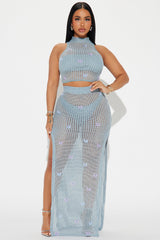 Butterfly Paradise Crochet Skirt Set - Light Blue