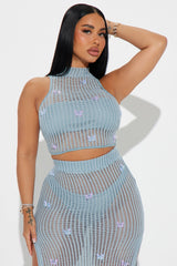 Butterfly Paradise Crochet Skirt Set - Light Blue