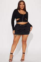 Still Got It Nylon Micro Mini Cargo Skirt - Black
