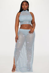 Butterfly Paradise Crochet Skirt Set - Light Blue