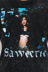 Saweetie Is It The Way Washed Oversized Tee - Black